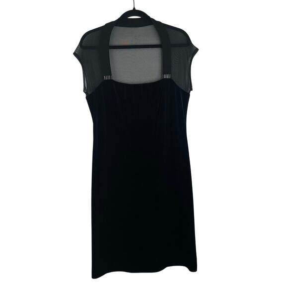 Connected Apparel Black Velvet Sheer Upper Mini Dress 80s 90s Y2K Women's Sz 16 - Picture 1 of 11